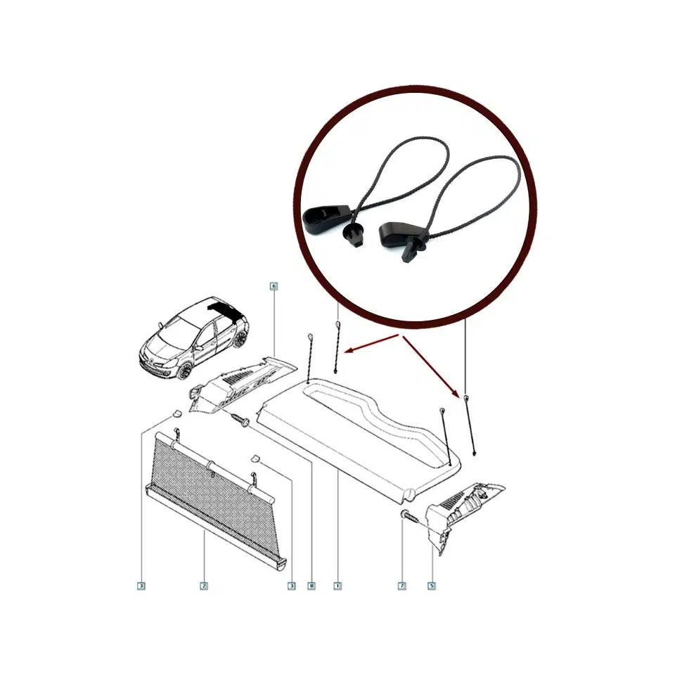 Renault Scenic Bagaj Raf İpi Agraflı Takım 7701062123 Renault Scenic Bagaj Raf İpi Agraflı Takım 7701062123